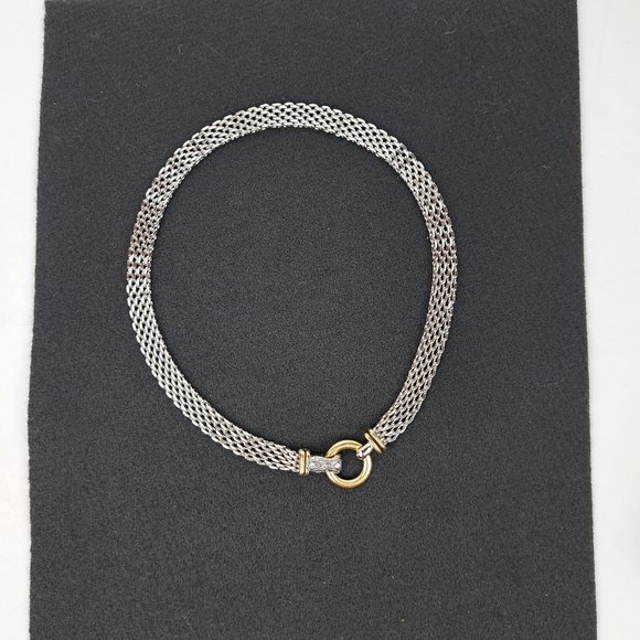 Mesh Chain Necklace & Bracelet Set with Donut Pendant Silver & Gold Tone - Picture 6 of 15